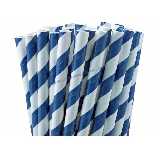 Navy Blue Striped Paper Straws
