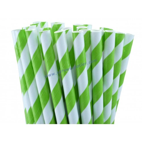 Lime Green Striped Paper Straws