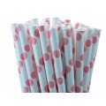 Coral Pink Polka Dot Paper Straws